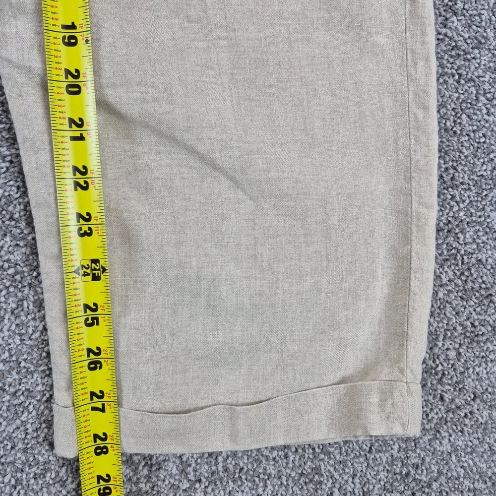 Eddie Bauer 100% Linen Pants Mens 35 Beige Pleated Cuffed Trousers